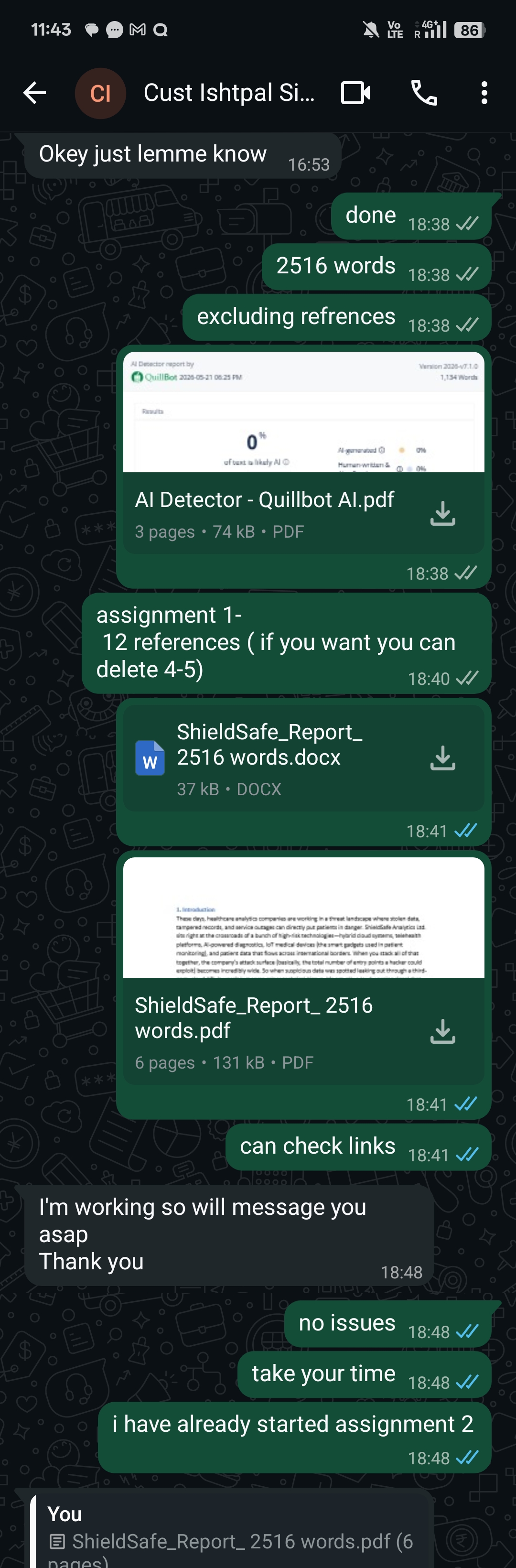 WhatsApp proof for Ishtpal MSc Cybersecurity assignment support