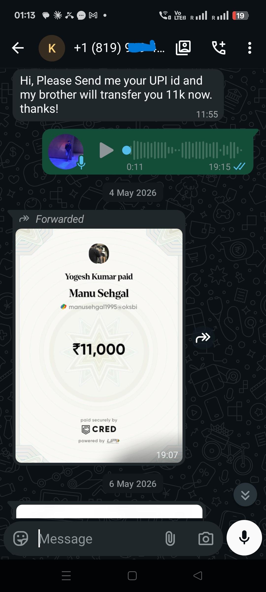 WhatsApp and payment proof for Kamal Singh capstone project report support at Cape Breton University
