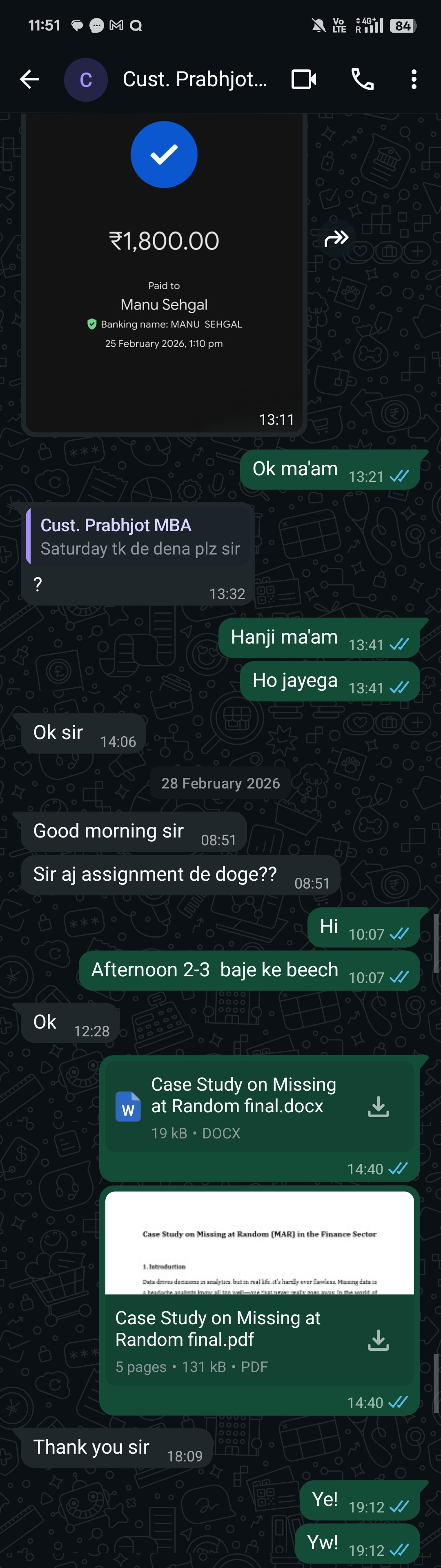 WhatsApp and payment proof for Prabhjot business assignment support from Deakin University