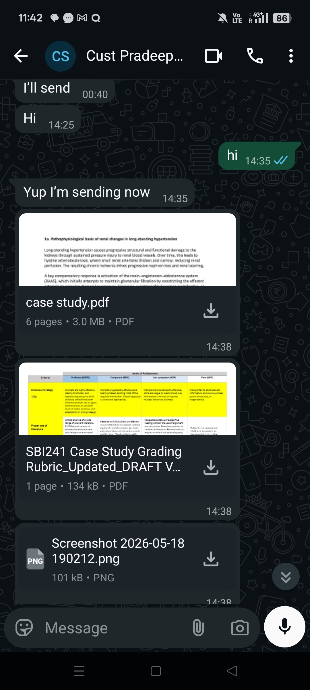 WhatsApp proof for Pradeep, Master's in Public Health assignment support in Melbourne